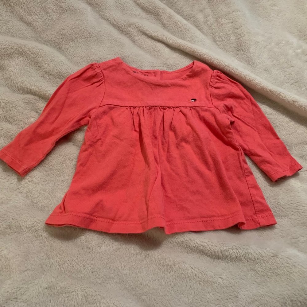 Tommy Hilfiger 100% Cotton Dark Coral Long Sleeve Top Size 6 to 9 Months